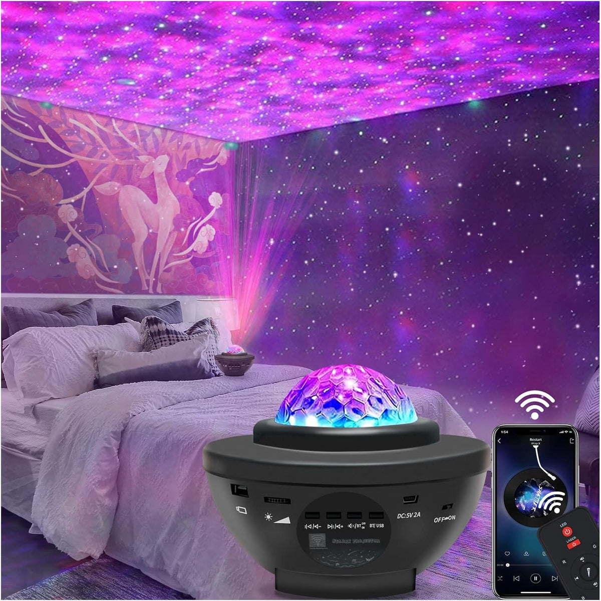 projecteur galaxie avec ciel étoilé